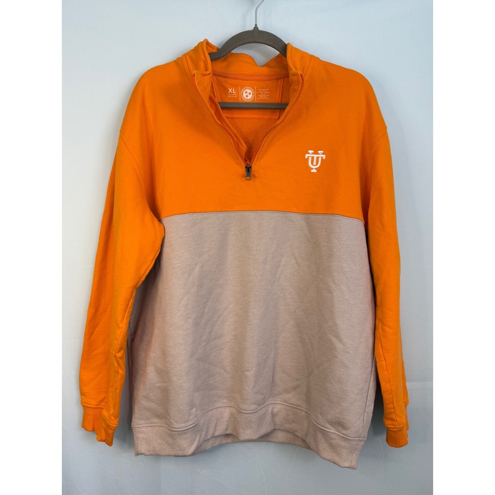 Volunteer Traditions Quarter Zip Pullover Mens XL Orange Tan Color Block Cotton